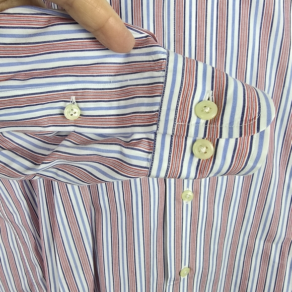 Ralph Lauren Vintage Men's Striped Blue And Red Button DownShirt Size 16.5 32-33 - Picture 7 of 11